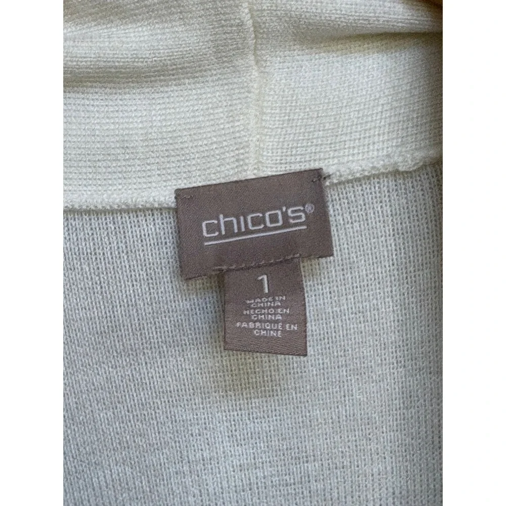 Chico's Striped Fringe Hem Open Front Longline Cardigan Vest Size 1 Medium